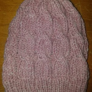 Cable Knit Slouchy Beanie in Rose Pink in Wool