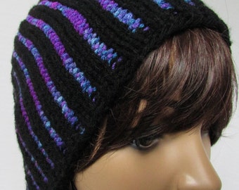 Black and Multi-Purple stripped Essential Knit Beanie