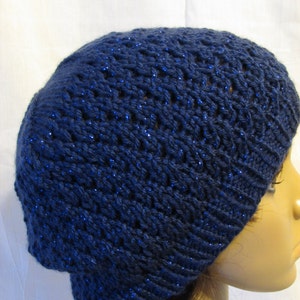 Navy Sparkly Lacy Slouchy Beanie