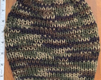 Rib and Knit Stitch Beanie in Camouflage