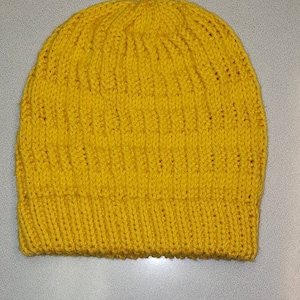 Rib and Knit Stitch Essential Beanie in Mustard Yellow