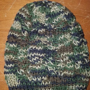 Camo Colored Double Cable Knit Slouchy Beanie