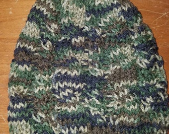 Camo Colored Double Cable Knit Slouchy Beanie