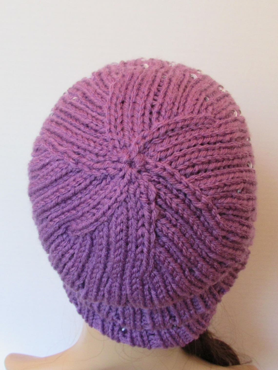 Purple Wide Rib Essential Beanie With Clear Beads - Etsy