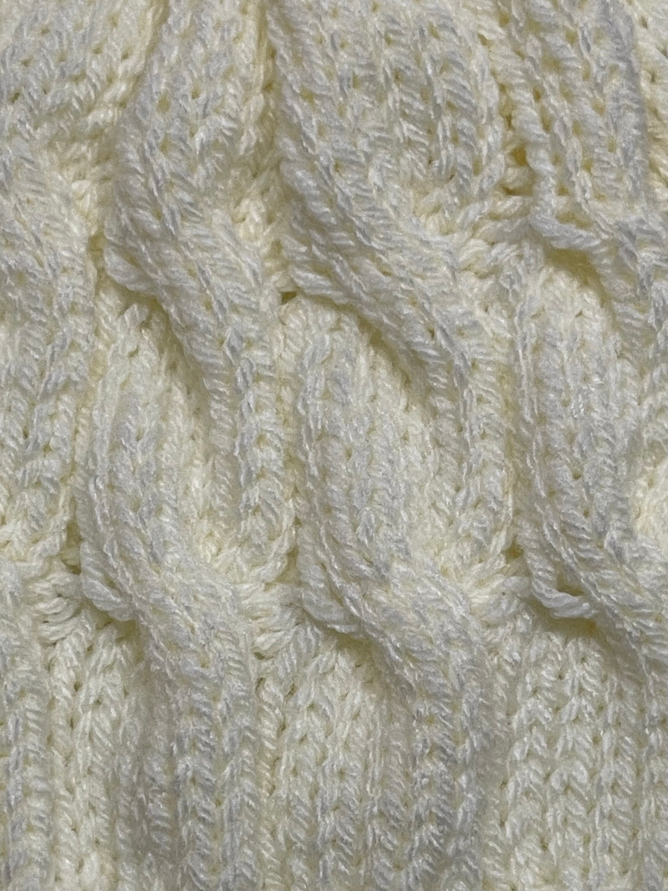 Cream White Cable Knit Beanie With Raspberry and Cream Brim