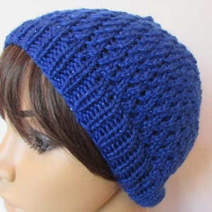 Sparkly Royal Blue Lacy Knit Slouch Beanie