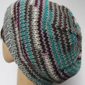 Silver and Antique colored stripped slouchy Knit Beanie