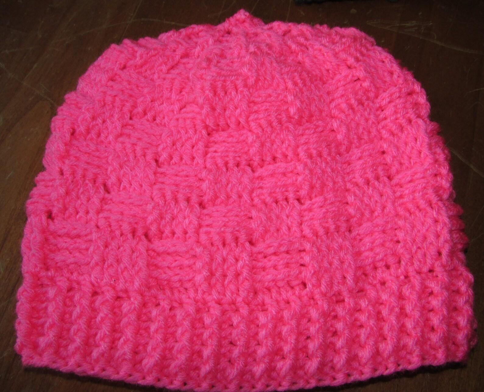 Bright Pink Crochet Basket Weave Beanie Etsy