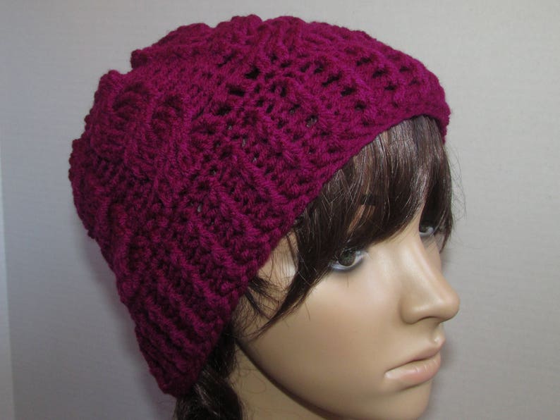 Crochet Cable Knit Beanie in Boysenberry Etsy
