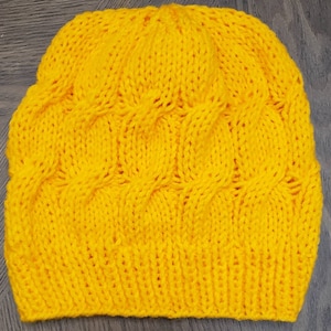 Loose Cable Knit Slouchy Beanie in Dark Golden Yellow