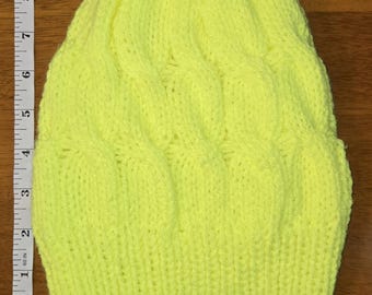 Neon Yellow Cable Knit Slouchy Beanie