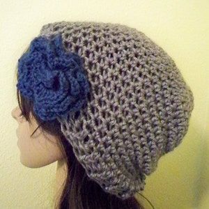 Grey Hat With Blue Flower