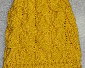 Mustard Yellow Cable Knit Slouchy Beanie