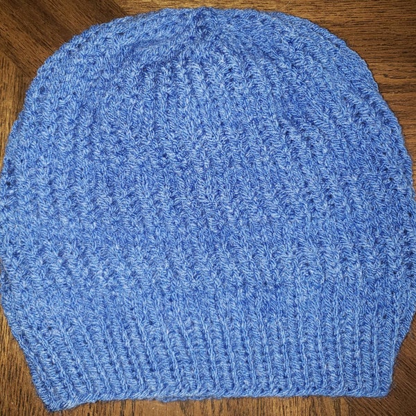 Knit and Rib Beanie in Light Blue