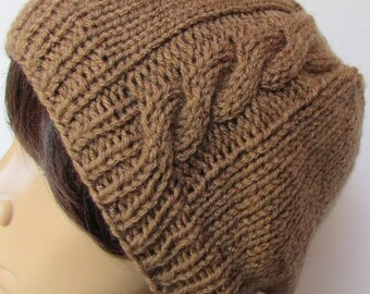 Soft Brown Slouchy Beanie with Single Cable Knit