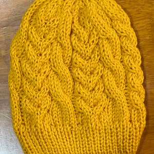 Mustard Yellow Double Cable Knit Slouchy Beanie