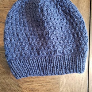 Blue Lacy Slouchy Knit Beanie