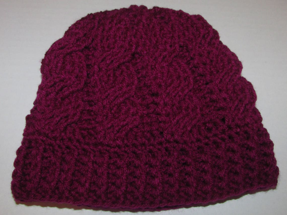 Crochet Cable Knit Beanie in Boysenberry Etsy
