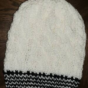 Black and White Cable Knit Slouchy Beanie