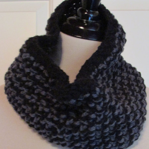 Black and Charcoal Grey Tweed Stitch Cowl
