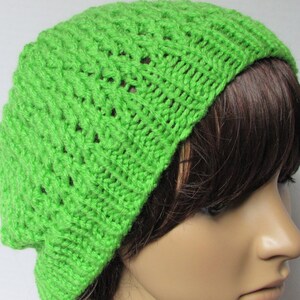 Spring Green Lacy Slouchy Knit Beanie