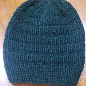Rib and Knit Stitch Beanie in Hunter Green