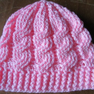 Pink Crochet Cable Knit Beanie
