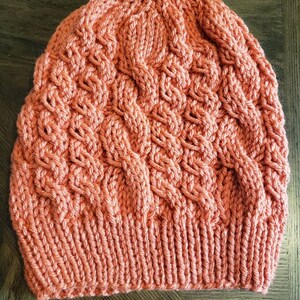 Double Cable Knit Slouchy Beanie in Orange