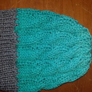 Cable Knit Slouchy Beanie in Ocean Ombre and Gray