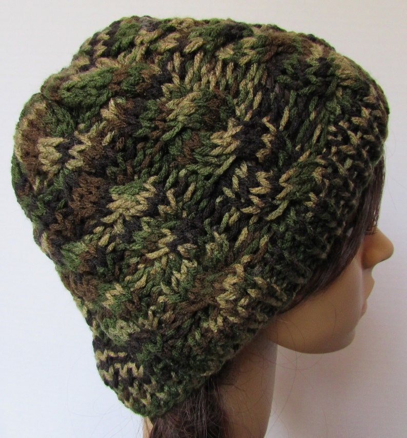 Slouchy Cable Knit Beanie in Camo - Etsy