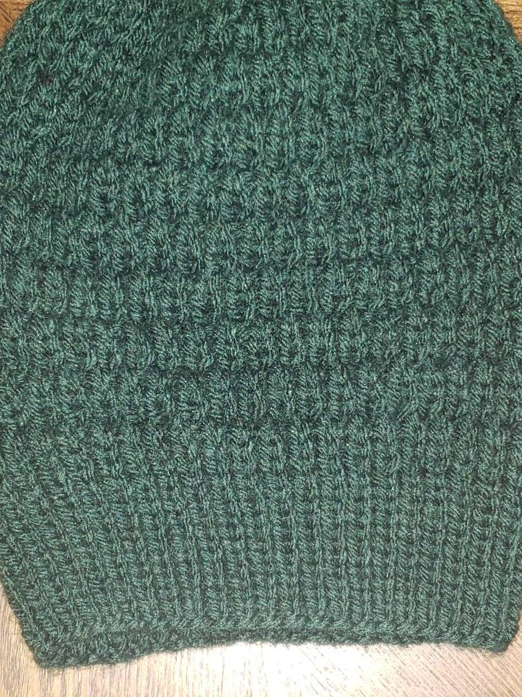 Dark Green Moss Stitch Slouchy Knit Beanie - Etsy
