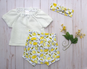 Wholesale Bummie Lemon Outfit for Baby/Toddler / Summer Lemon Baby Outfit / Lemon Outfit / Gauze Shirt