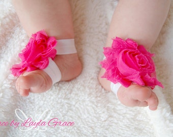 Shabby Flower Barefoot Sandals with your choice of flower & foldover elastic.
