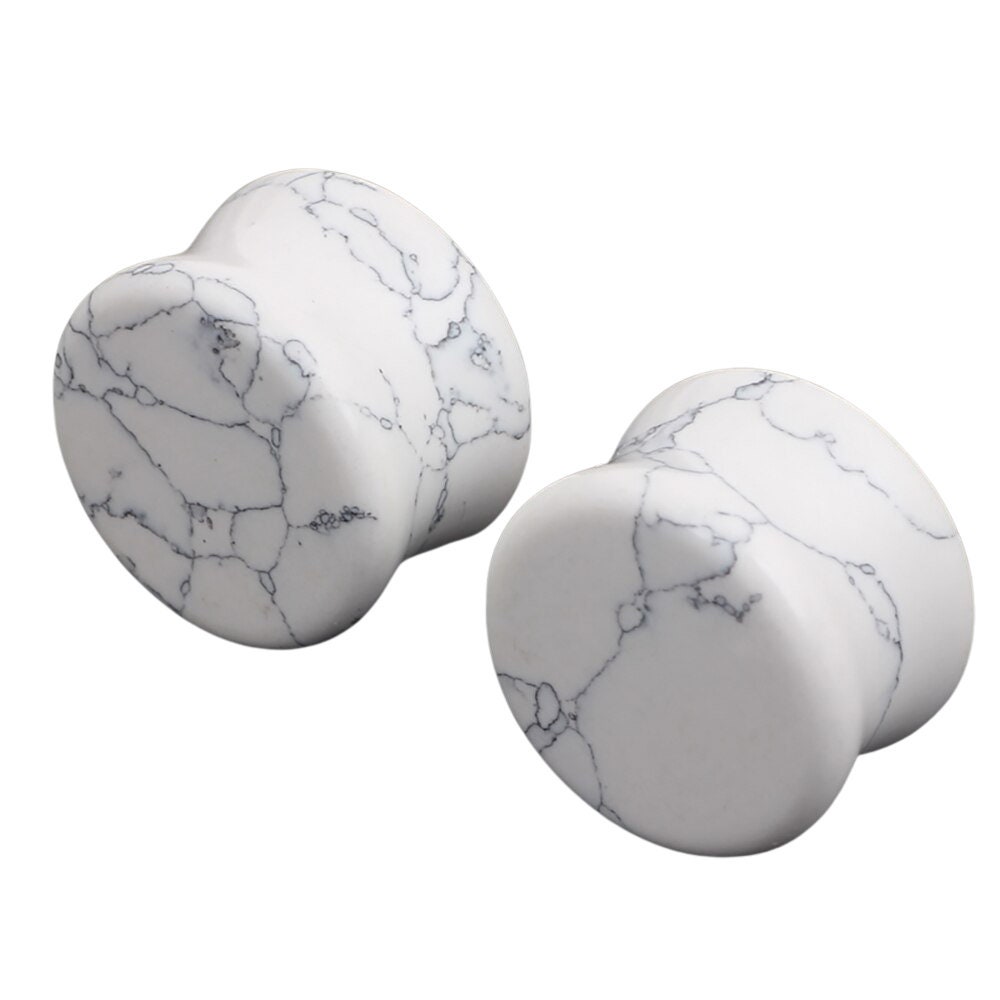 White Marbled Stone Ear Plugs Stone Double Flared Ear Plugs 6
