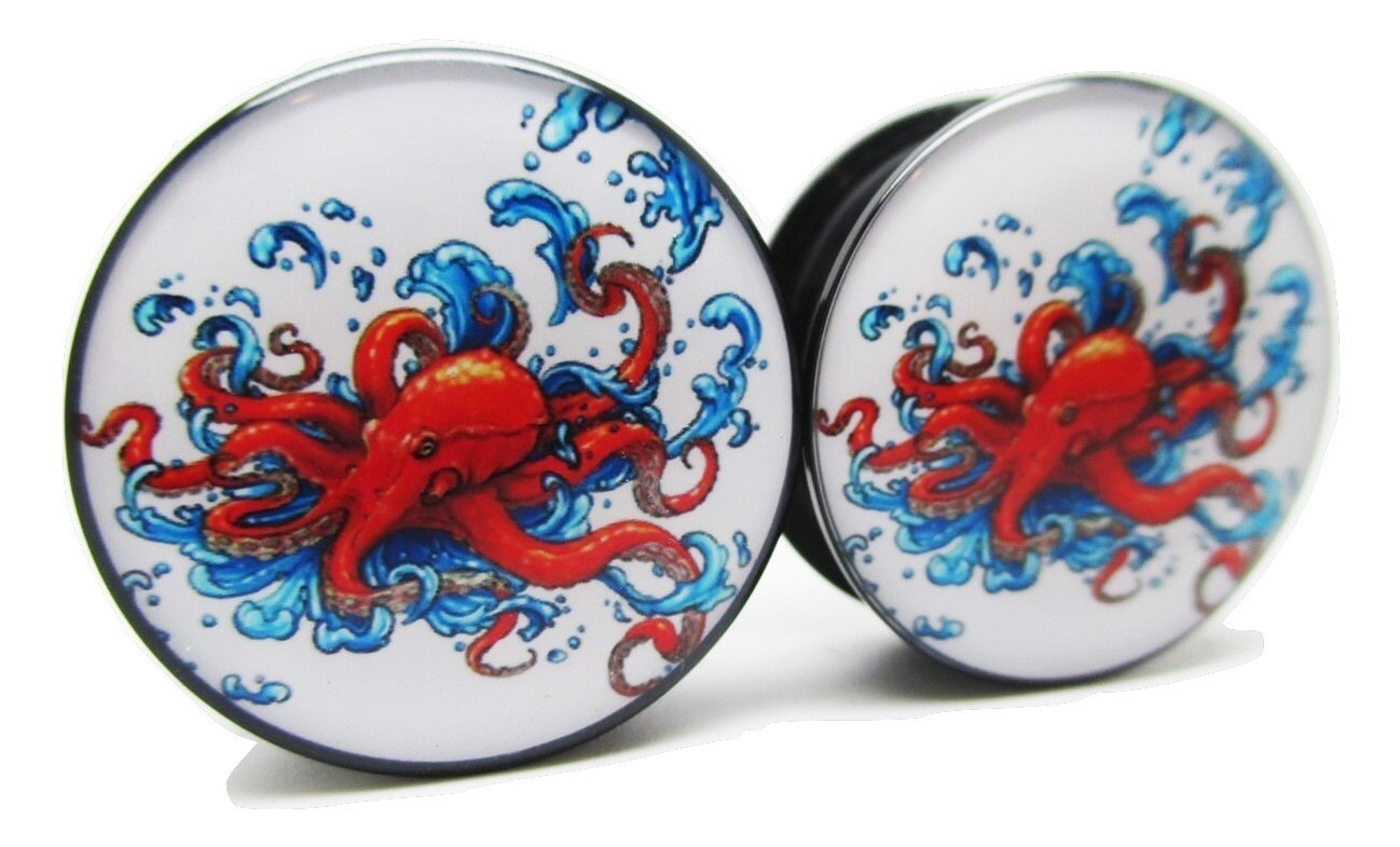 Pierced Republic Kraken Octopus Ear Plugs Brand NewPair 12 Sizes Acrylic Screw-On 