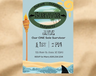Survivor First Birthday Invitation | Editable CANVA Template | Survivor TV Show | Jeff Probst