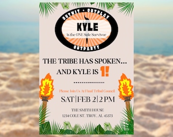 Survivor First Birthday Invitation | Editable CANVA Template | Survivor TV Show | Jeff Probst