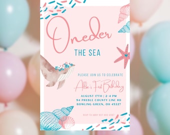 Under The Sea First Birthday Invitation | Editable CANVA Template