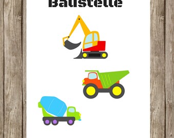 Türschild für Kinder - Jungs Poster Baustelle