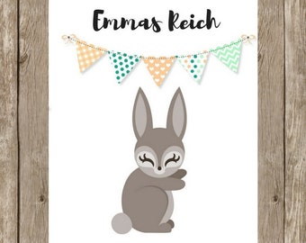 Art Print kids- Türschild Hase - personalisiert