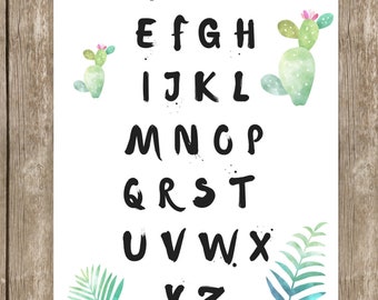 Hübsches Alphabet Poster mit Kaktus ABC