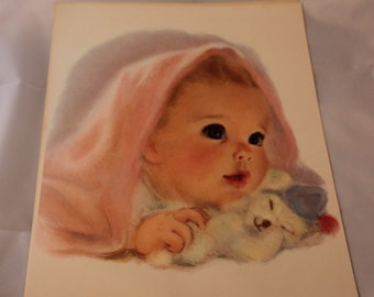 Northern Tissue prints, Baby in pink blanket; Blond girl with dandelions