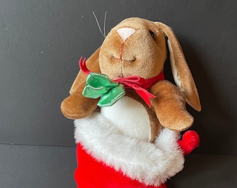 Vintage Plush Velveteen Rabbit in Christmas Stocking by Rabbit Ears Production, 1985