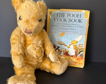 Antique Well loved jointed Growler Teddy Bear, Winnie the Pooh Cookbook, sold separately
