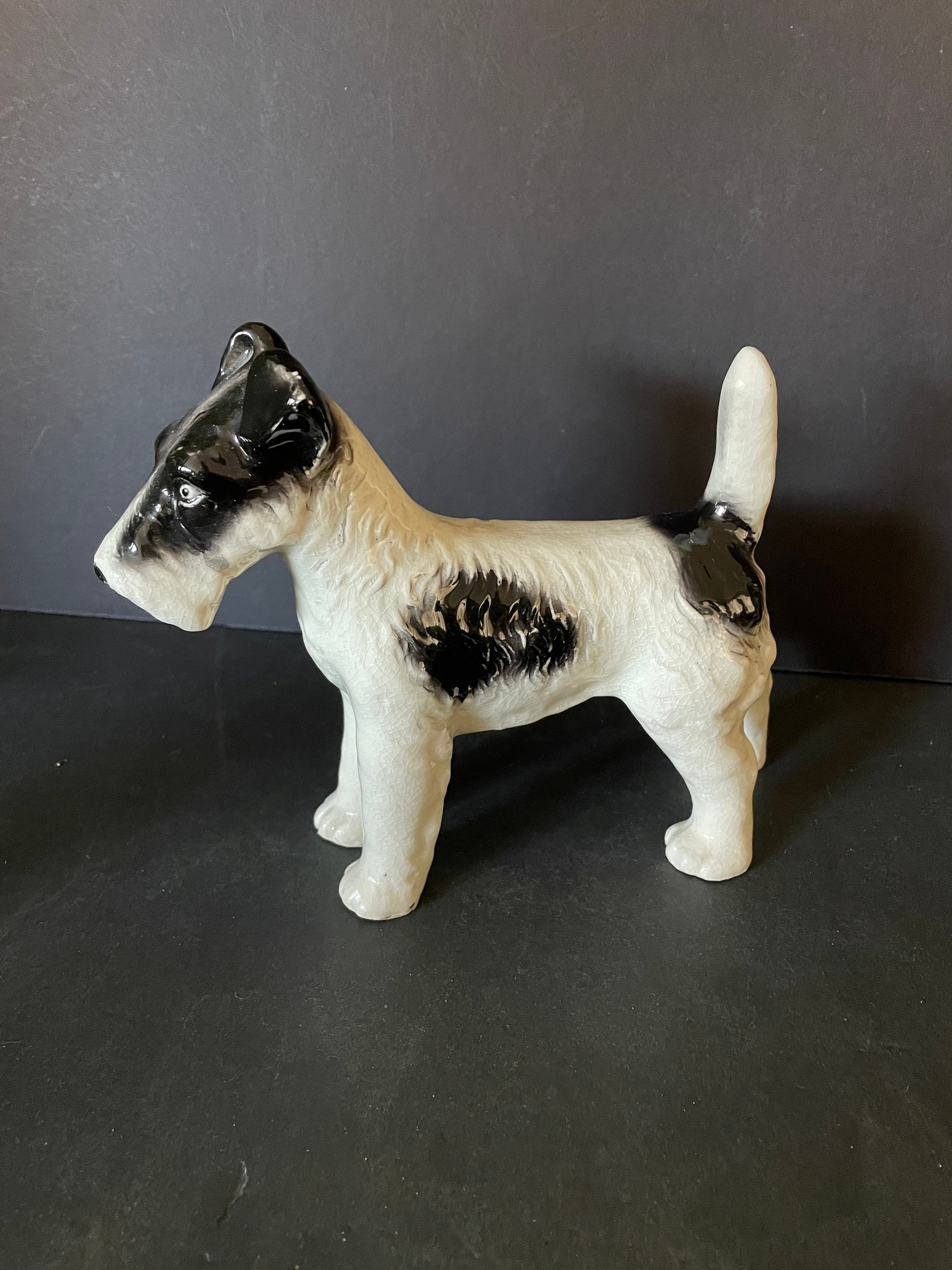 Vintage Ceramic Black and White Terrier Dog, Made in Japan