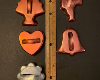 Vintage aluminum and copper metal shape and Christmas cookie cutters