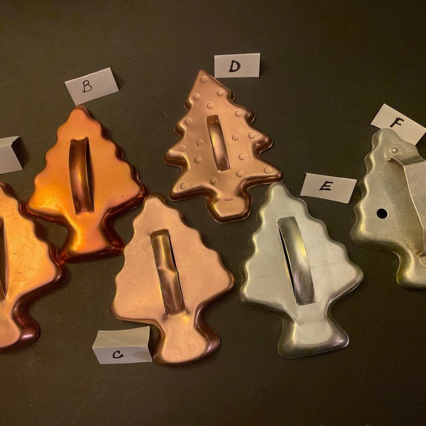 Vintage aluminum and copper metal Tree cookie cutters