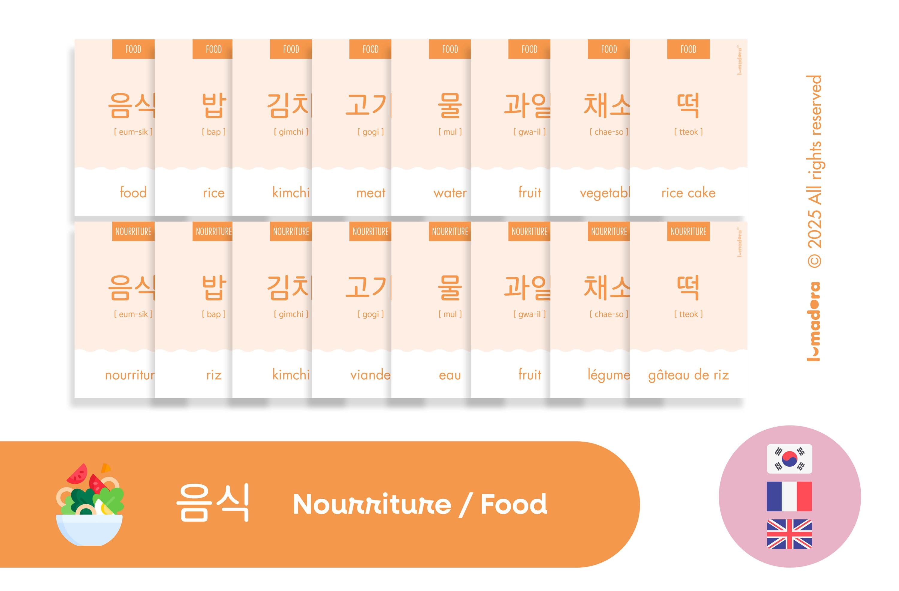 Korean Vocabulary Memo Cards - 172 Printable Flashcards | Learn Korean ...