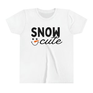 Kids Youth Christmas Pun Snowman &quot;Snow Cute&quot; Short Sleeve Tee Shirt
