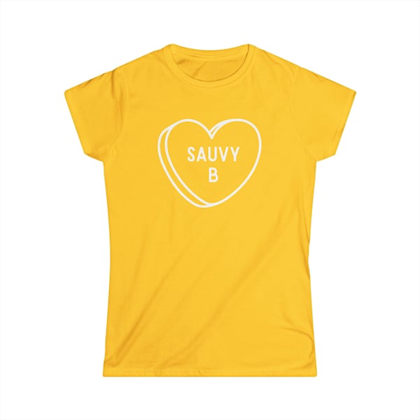 Women's Valentines Galentines Candy Heart "Sauvy B" Sauvignon Blanc Wine Crew Neck Short Sleeve Tee Shirt